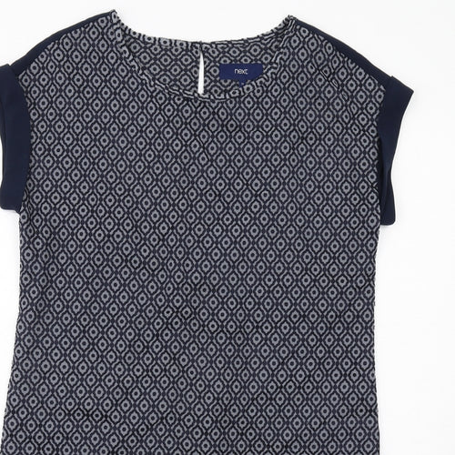 NEXT Womens Blue Geometric Polyester Shift Size 12 Round Neck Button