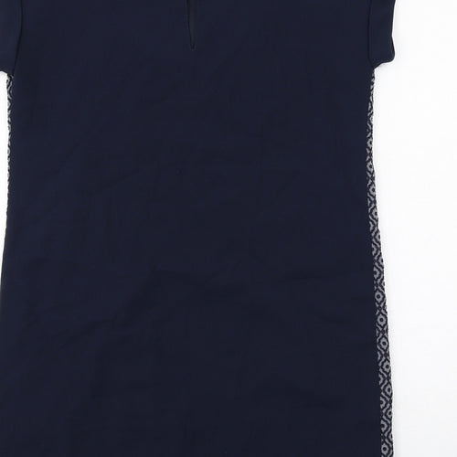 NEXT Womens Blue Geometric Polyester Shift Size 12 Round Neck Button