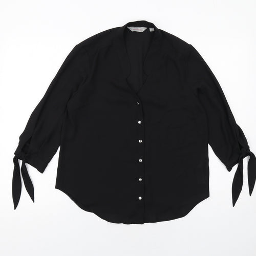 Dorothy Perkins Womens Black Polyester Basic Button-Up Size 10 Collared
