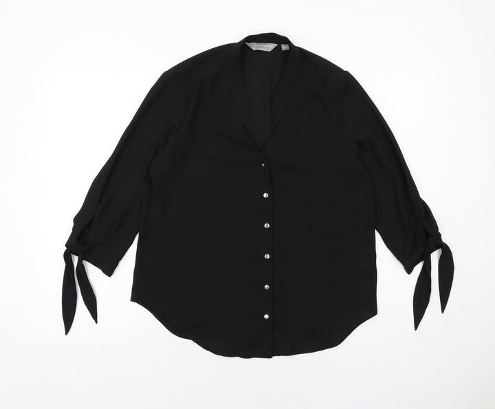 Dorothy Perkins Womens Black Polyester Basic Button-Up Size 10 Collared