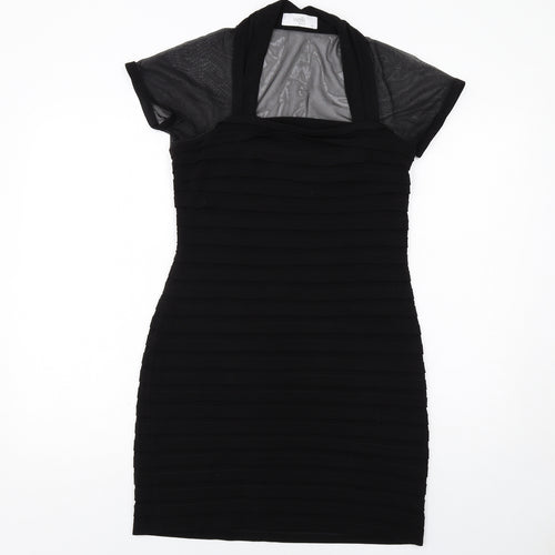 Wallis Womens Black Polyester Bodycon Size 12 Square Neck Zip
