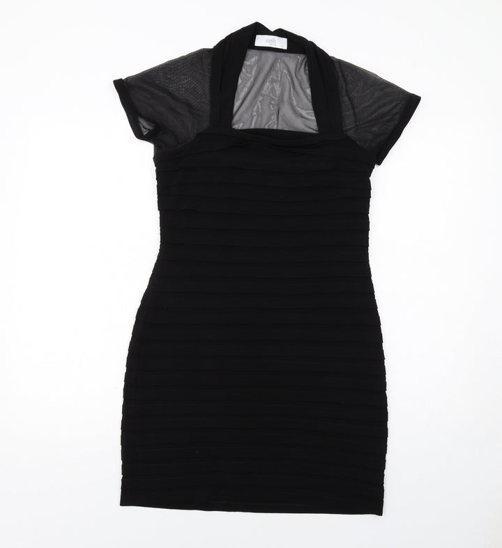 Wallis Womens Black Polyester Bodycon Size 12 Square Neck Zip