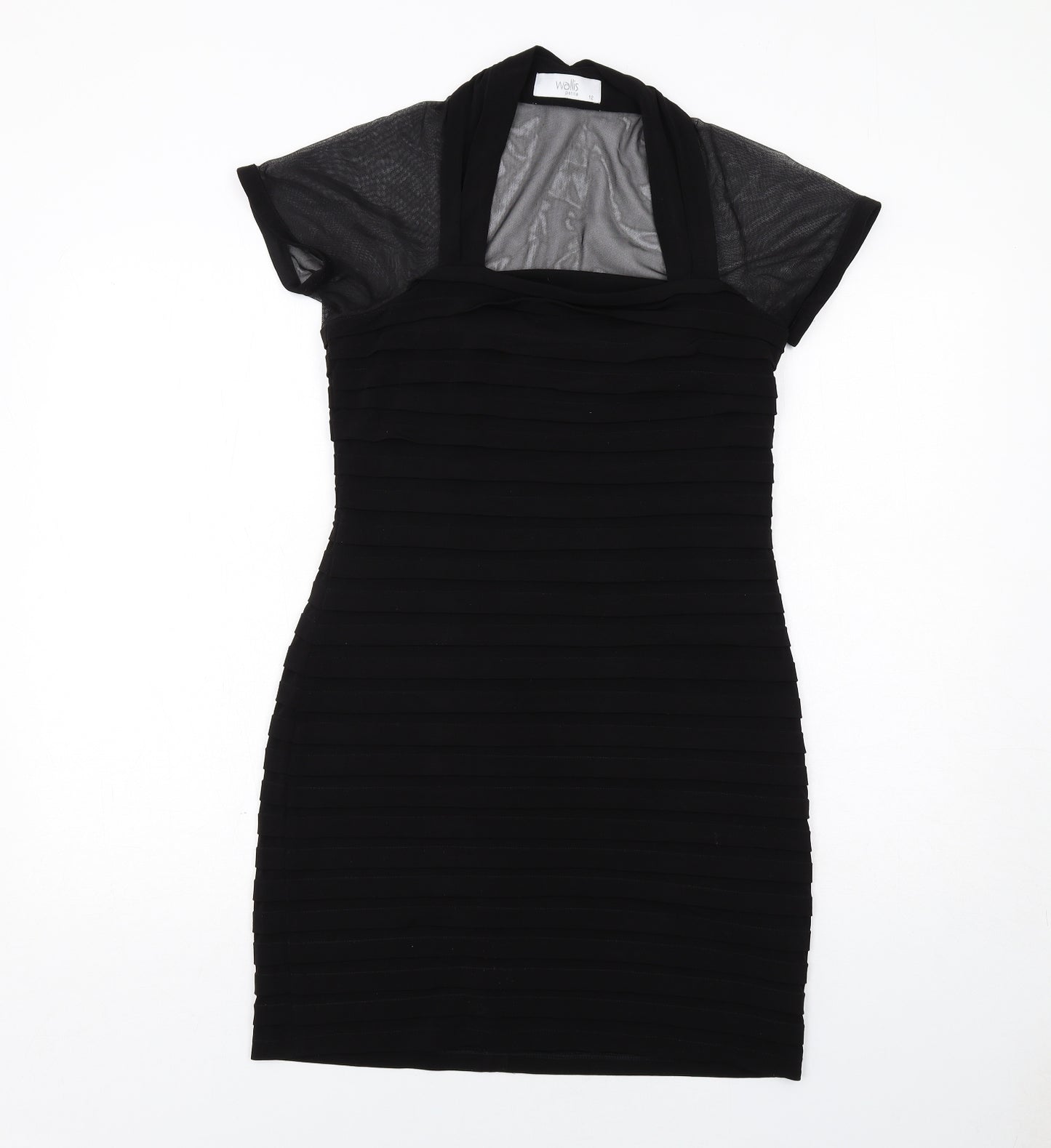 Wallis Womens Black Polyester Bodycon Size 12 Square Neck Zip