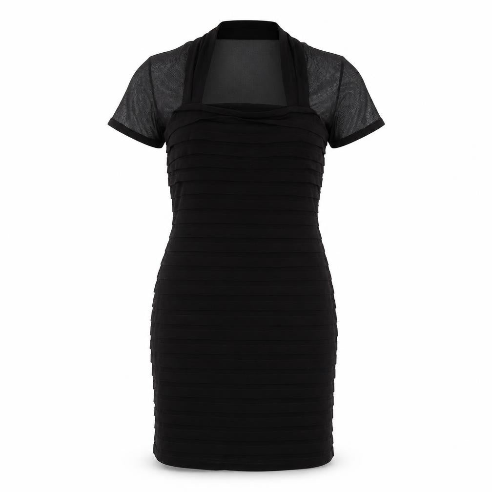 Front view of Wallis women’s black polyester bodycon, size UK 12, square neck zip
