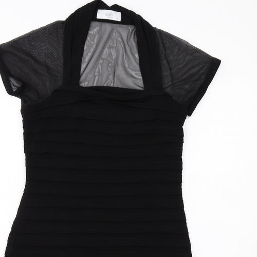 Wallis Womens Black Polyester Bodycon Size 12 Square Neck Zip