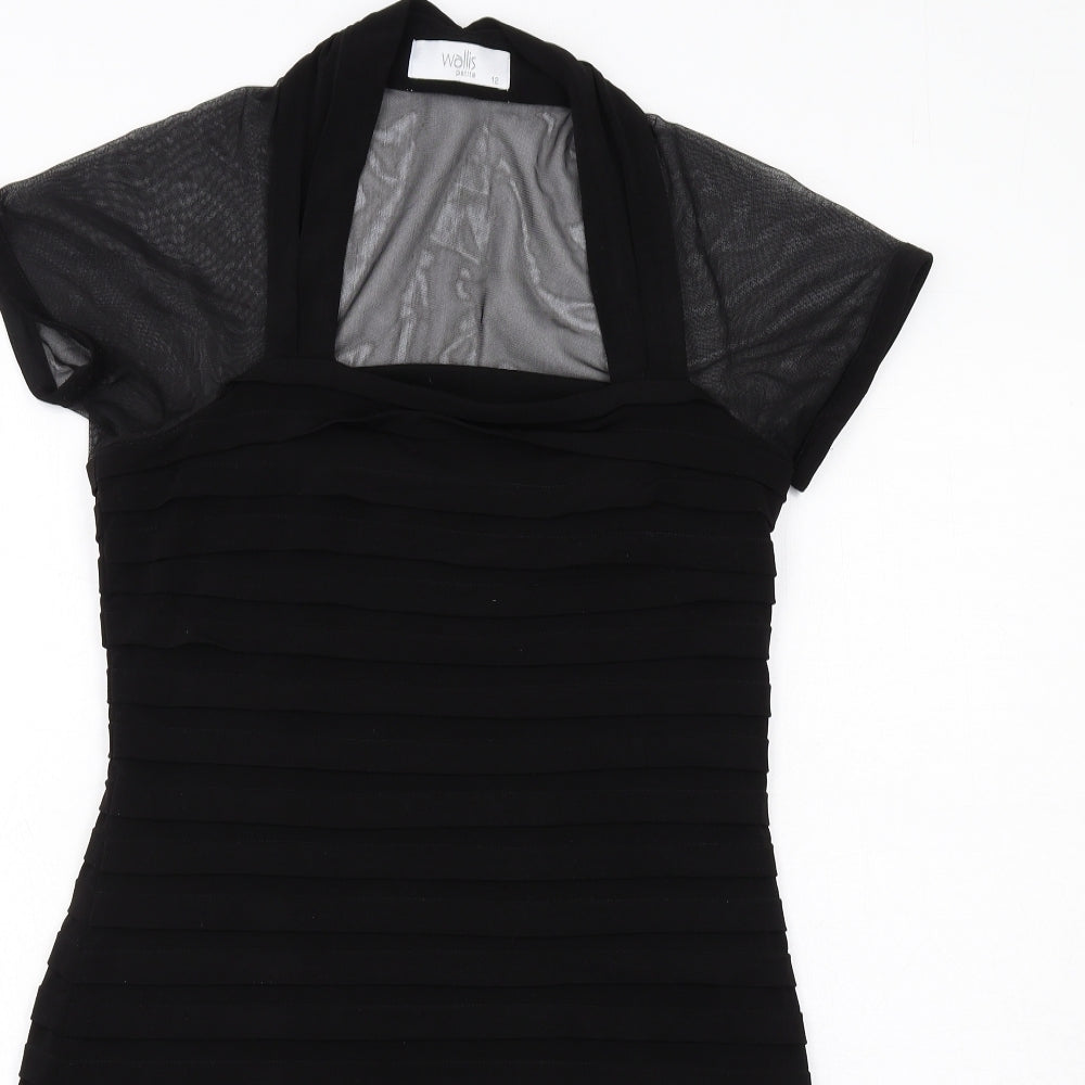 Wallis Womens Black Polyester Bodycon Size 12 Square Neck Zip