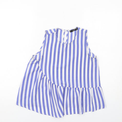 Mango Womens Blue Striped Viscose Basic Blouse Size XS Round Neck