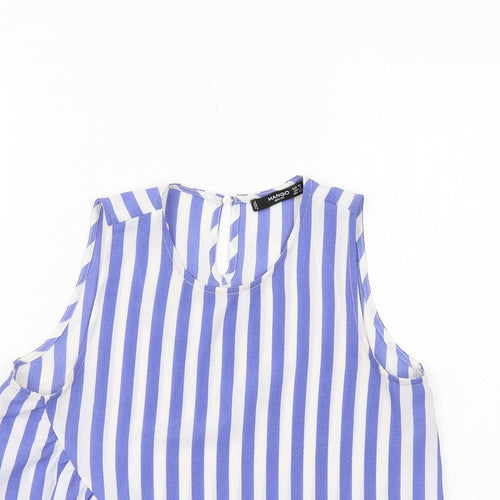 Mango Womens Blue Striped Viscose Basic Blouse Size XS Round Neck