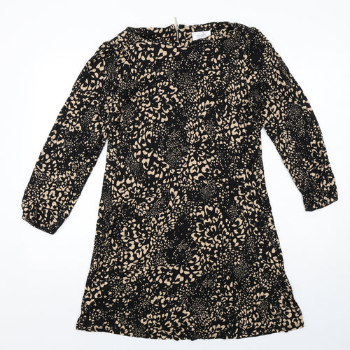 Wallis Womens Black Geometric Viscose A-Line Size 14 Round Neck Zip