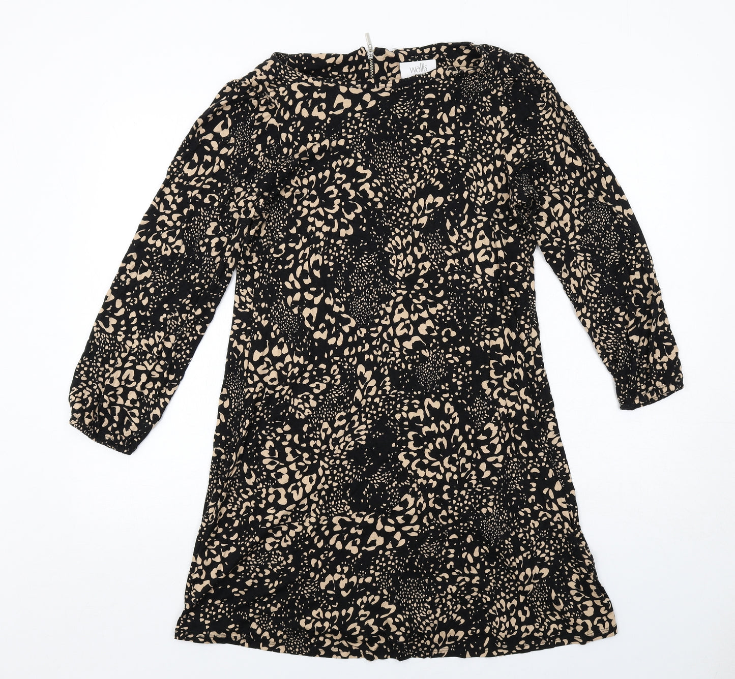 Wallis Womens Black Geometric Viscose A-Line Size 14 Round Neck Zip