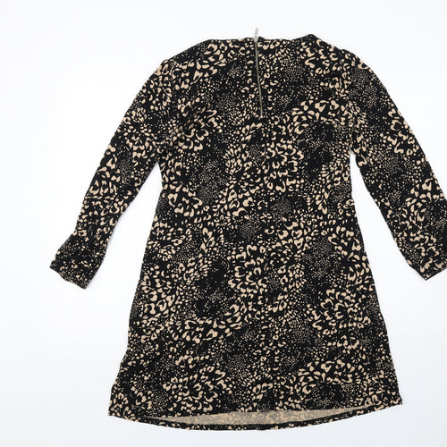 Wallis Womens Black Geometric Viscose A-Line Size 14 Round Neck Zip