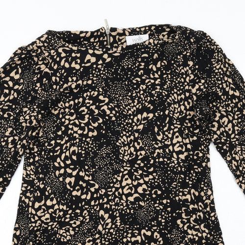 Wallis Womens Black Geometric Viscose A-Line Size 14 Round Neck Zip