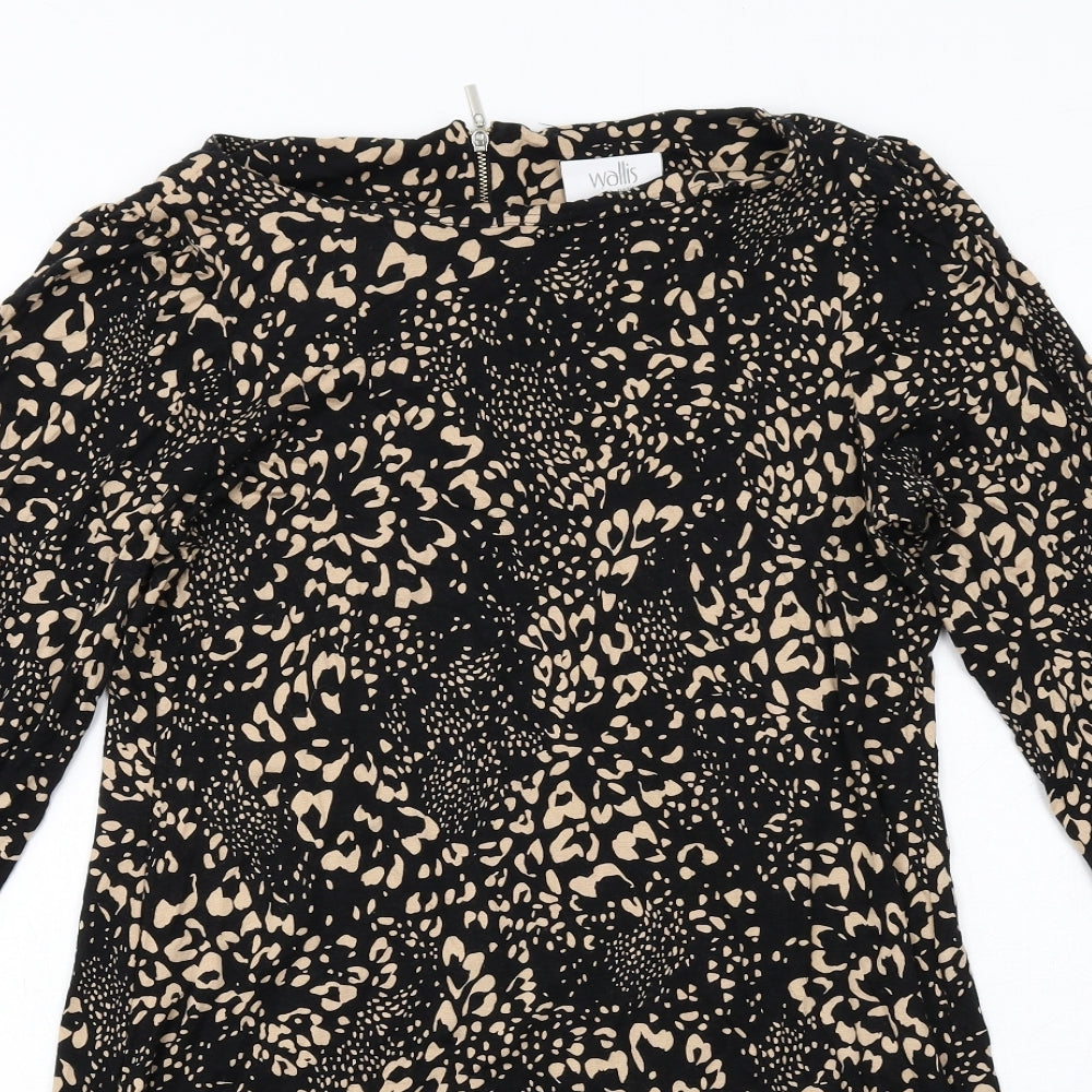 Wallis Womens Black Geometric Viscose A-Line Size 14 Round Neck Zip