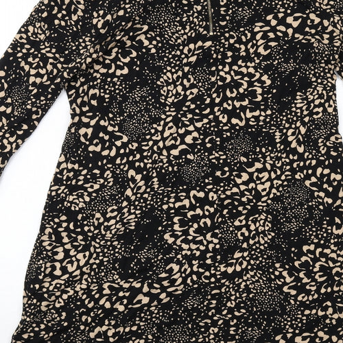 Wallis Womens Black Geometric Viscose A-Line Size 14 Round Neck Zip