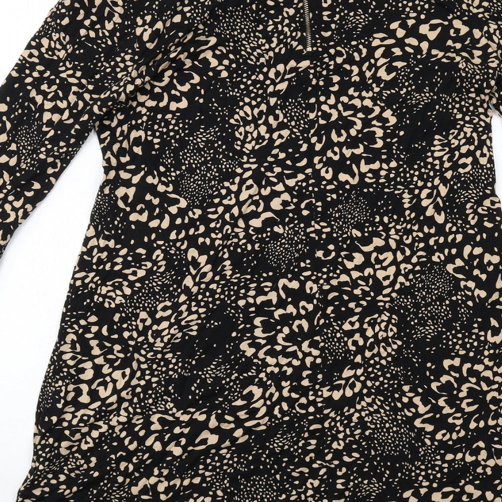 Wallis Womens Black Geometric Viscose A-Line Size 14 Round Neck Zip