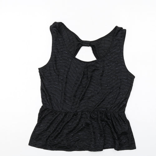 Oasis Womens Black Polyester Basic Tank Size L Boat Neck - Textured