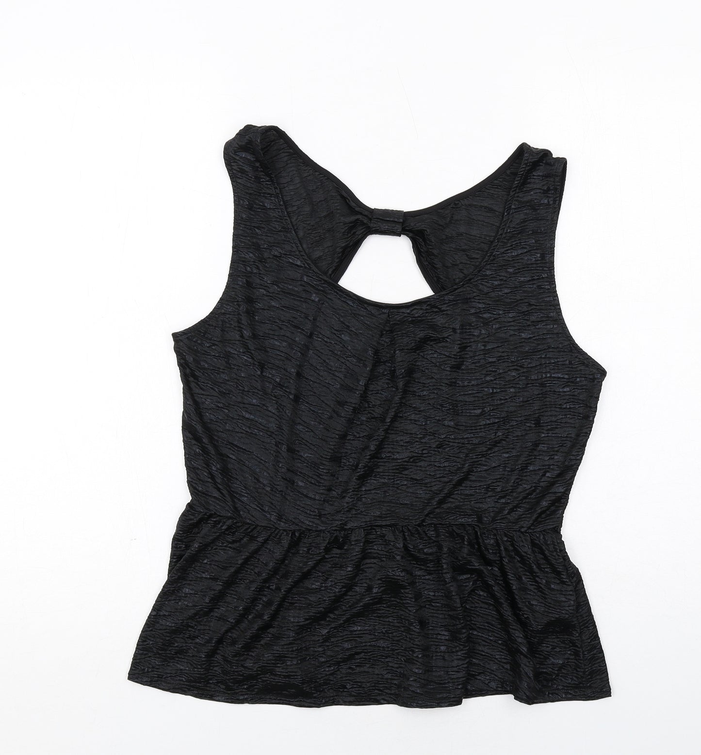 Oasis Womens Black Polyester Basic Tank Size L Boat Neck - Textured