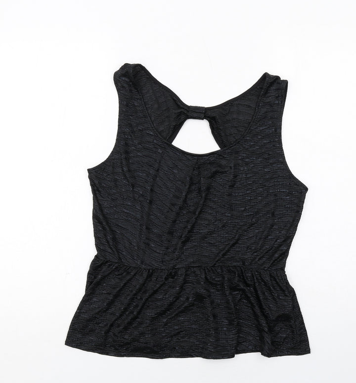 Oasis Womens Black Polyester Basic Tank Size L Boat Neck - Textured
