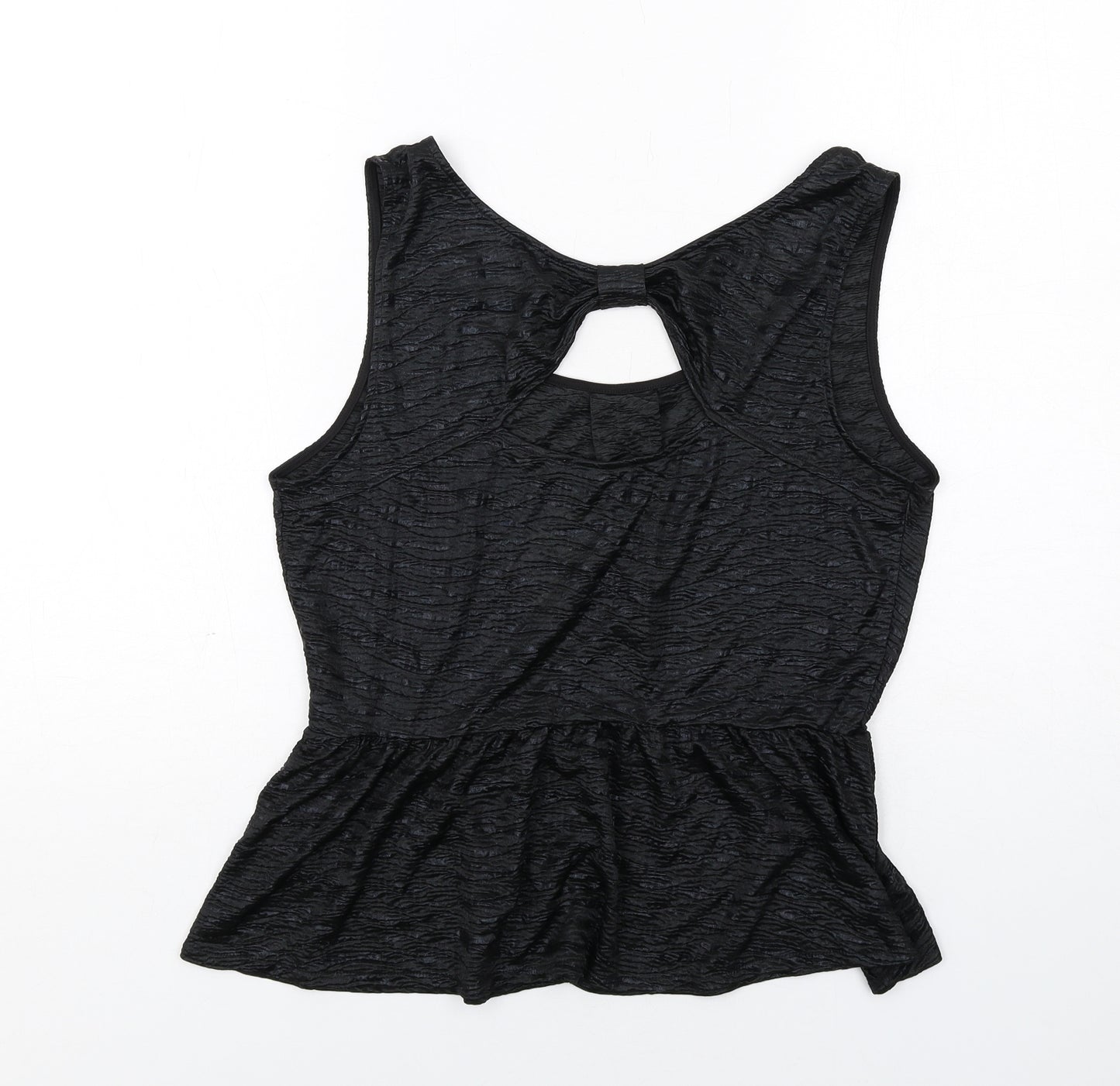 Oasis Womens Black Polyester Basic Tank Size L Boat Neck - Textured