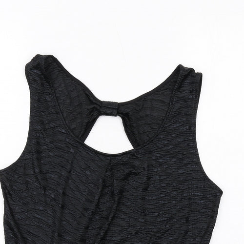 Oasis Womens Black Polyester Basic Tank Size L Boat Neck - Textured