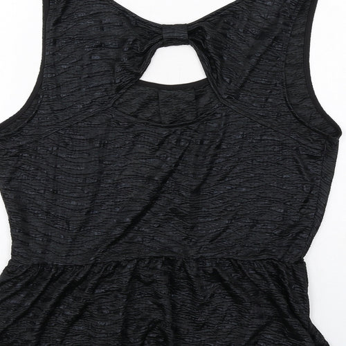 Oasis Womens Black Polyester Basic Tank Size L Boat Neck - Textured