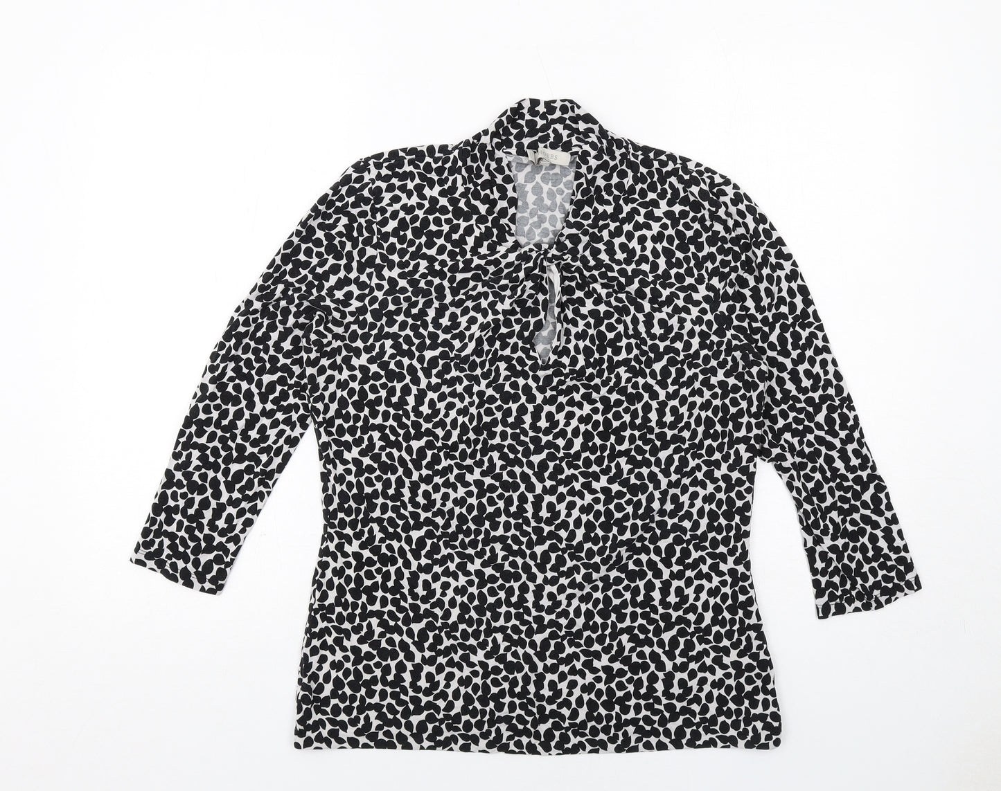 Hobbs Womens Black Geometric Viscose Basic Blouse Size L V-Neck