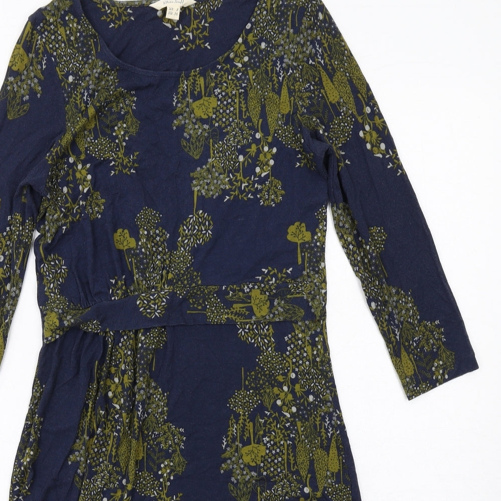 White Stuff Womens Blue Floral Viscose A-Line Size 8 Boat Neck Pullover