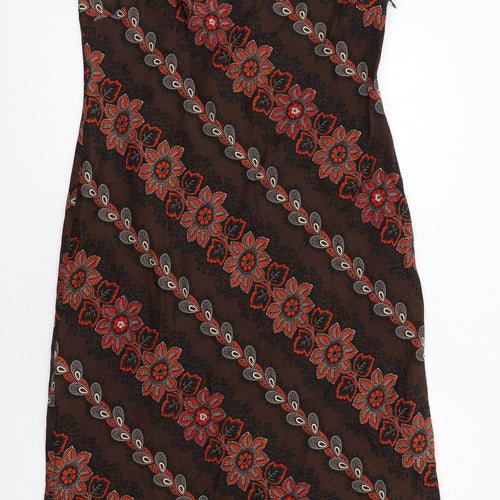 Laura Ashley Womens Brown Floral Silk Maxi Size 16 Boat Neck Zip