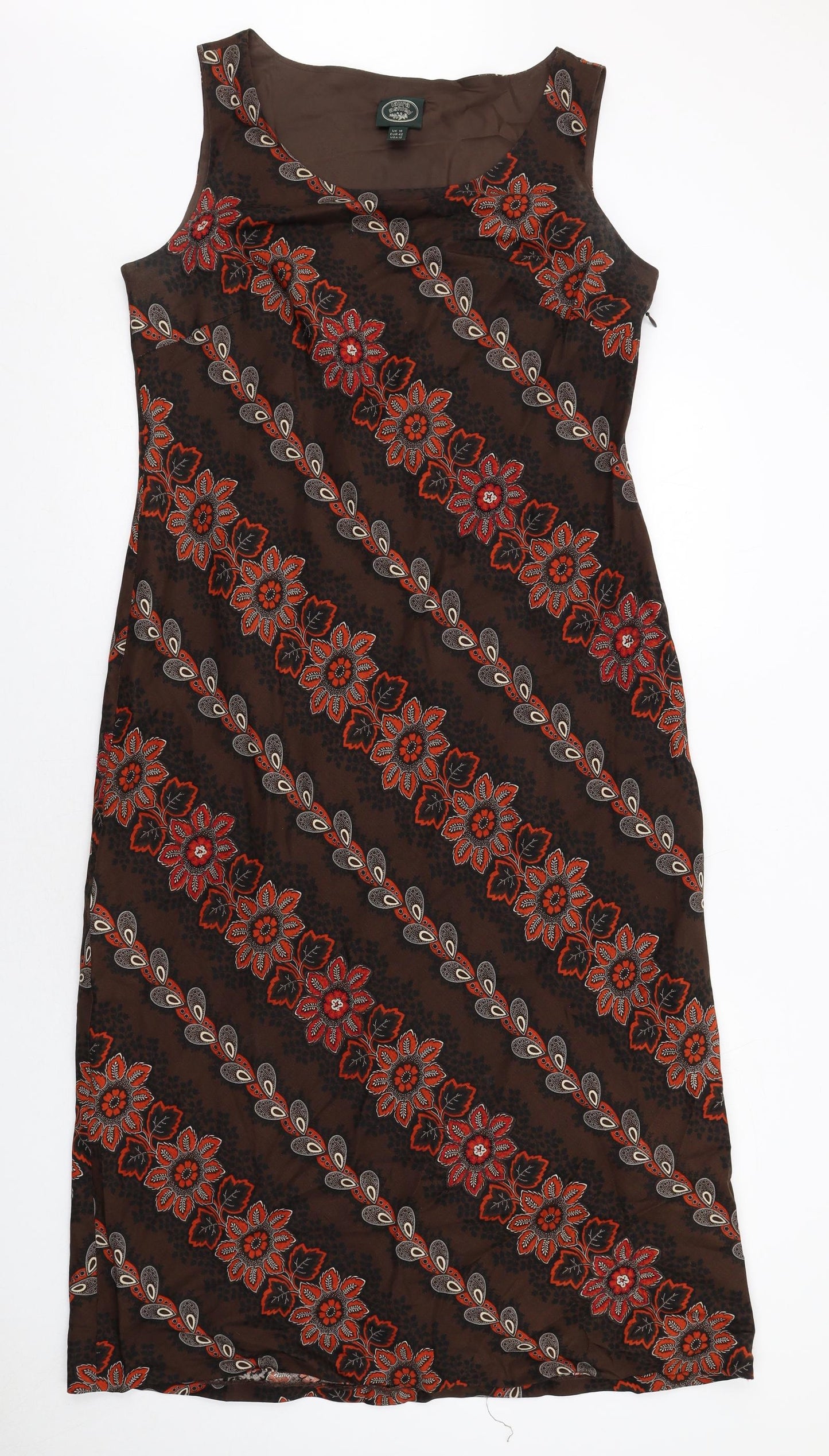 Laura Ashley Womens Brown Floral Silk Maxi Size 16 Boat Neck Zip