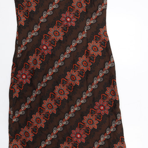 Laura Ashley Womens Brown Floral Silk Maxi Size 16 Boat Neck Zip