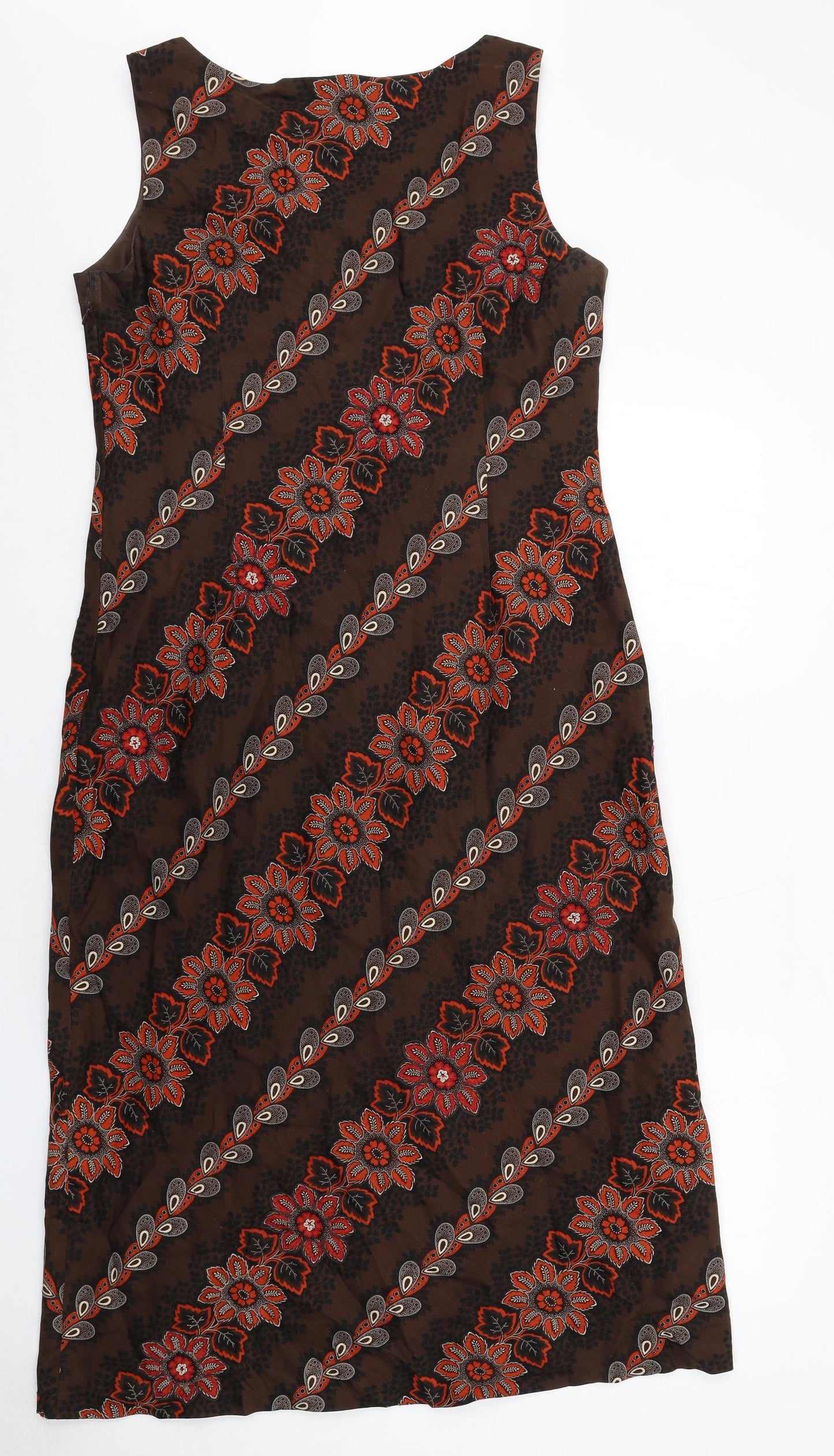 Laura Ashley Womens Brown Floral Silk Maxi Size 16 Boat Neck Zip