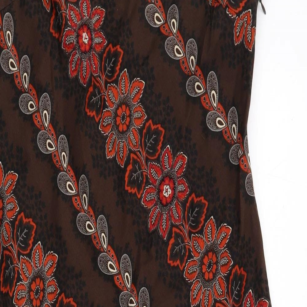 Laura Ashley Womens Brown Floral Silk Maxi Size 16 Boat Neck Zip