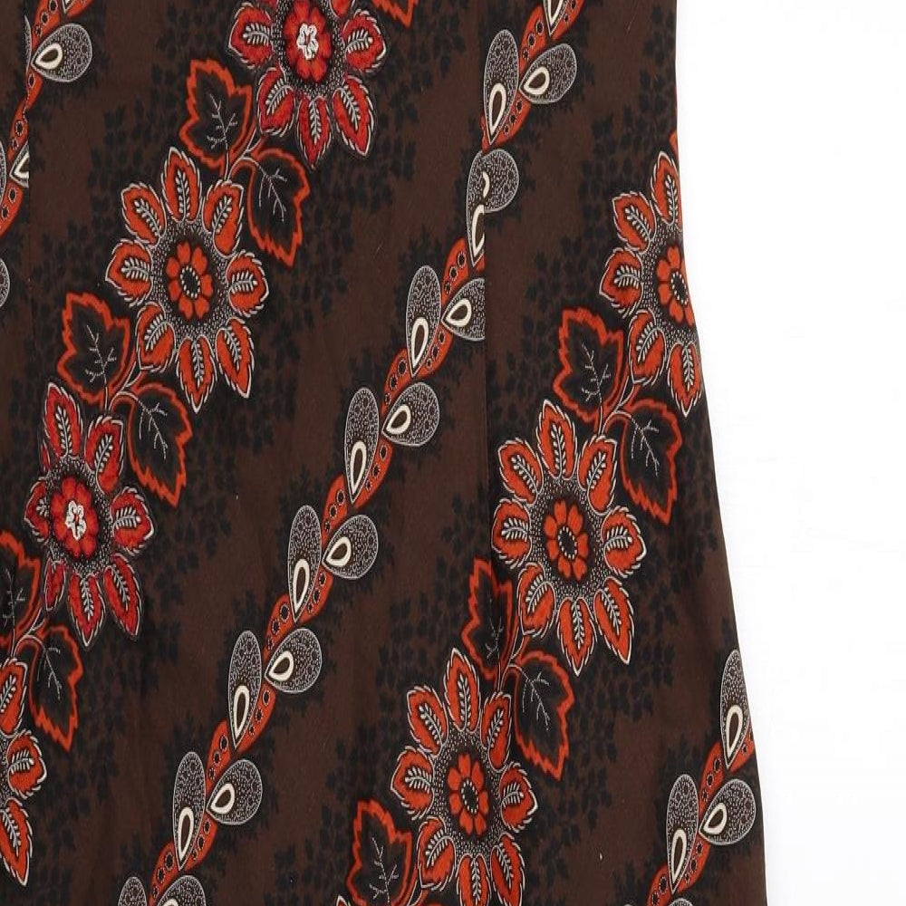 Laura Ashley Womens Brown Floral Silk Maxi Size 16 Boat Neck Zip