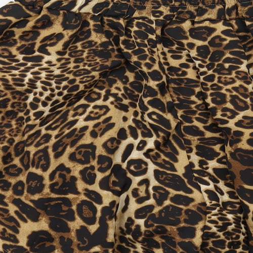 PRETTYLITTLETHING Womens Brown Animal Print Polyester Hot Pants Shorts Size 6 L16 in Regular Pull On - Leopard Print