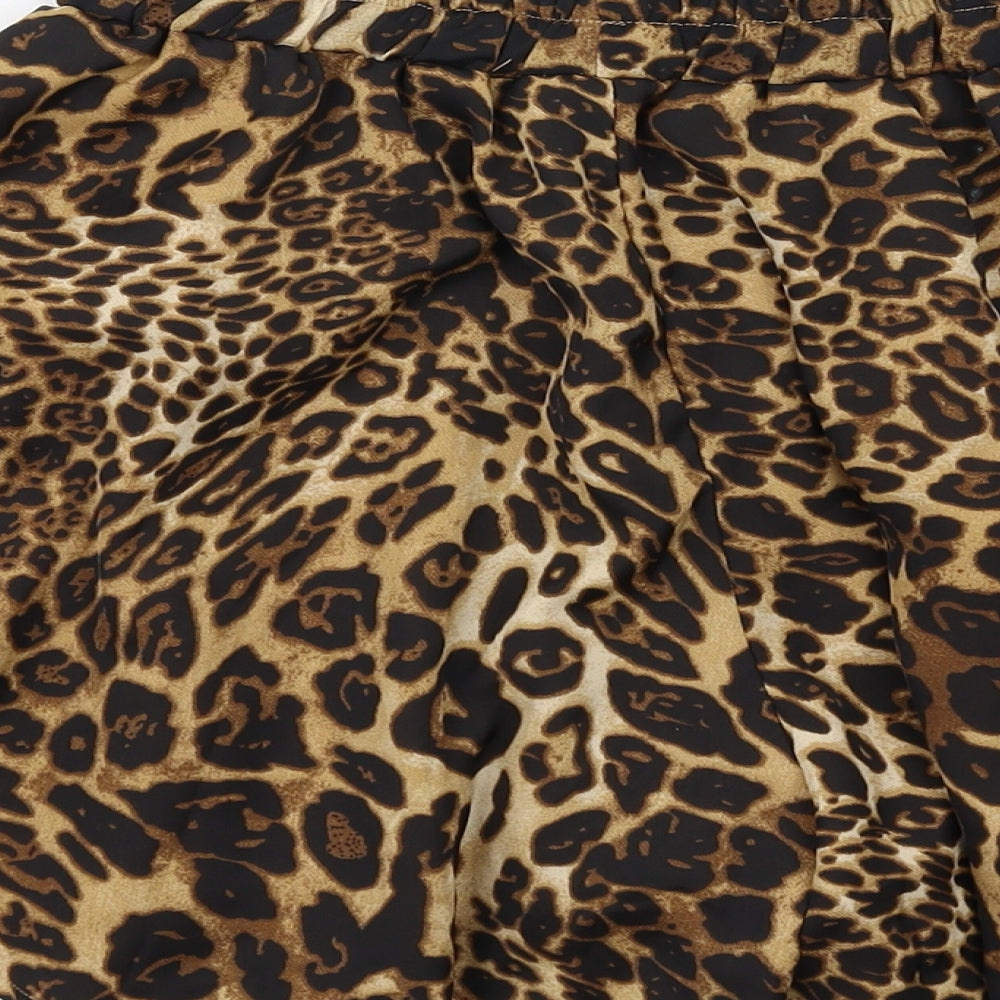 PRETTYLITTLETHING Womens Brown Animal Print Polyester Hot Pants Shorts Size 6 L16 in Regular Pull On - Leopard Print