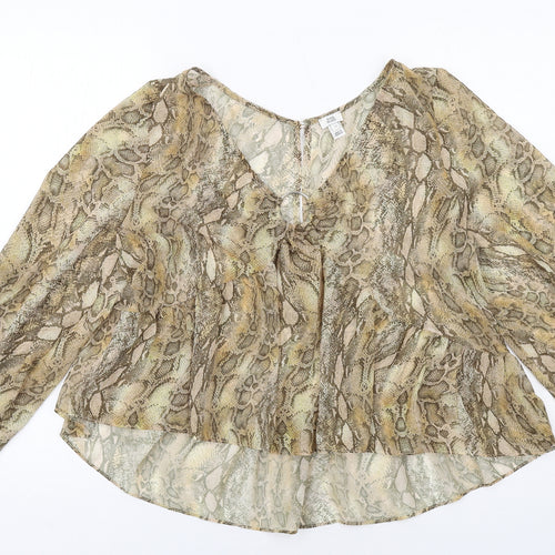 River Island Womens Beige Animal Print Polyester Basic Blouse Size 12 V-Neck - Snake Print