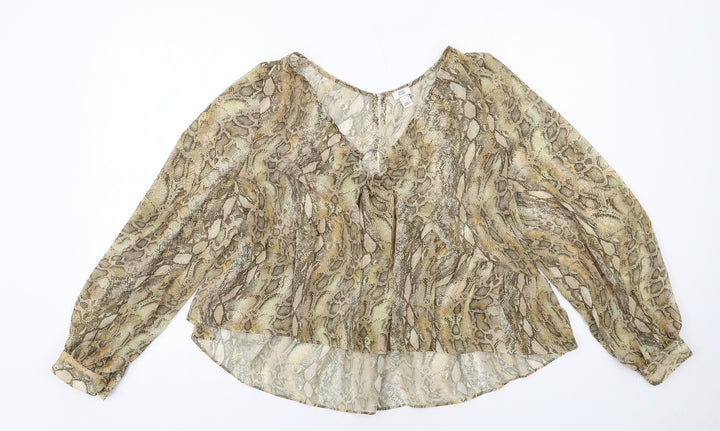 River Island Womens Beige Animal Print Polyester Basic Blouse Size 12 V-Neck - Snake Print
