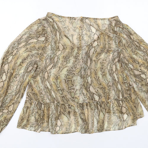 River Island Womens Beige Animal Print Polyester Basic Blouse Size 12 V-Neck - Snake Print