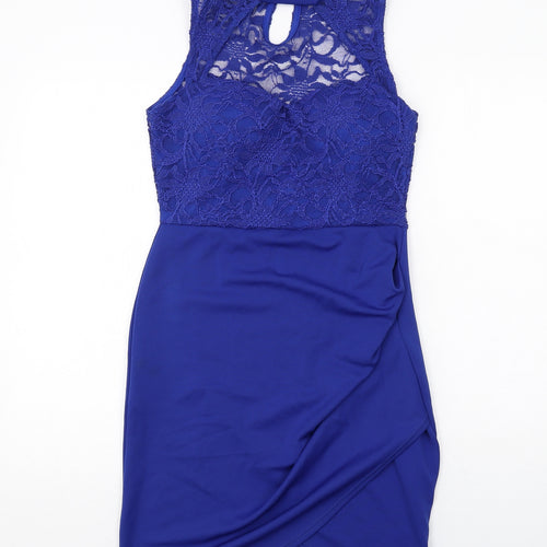 Quiz Womens Blue Polyester Pencil Dress Size 14 Mock Neck Button - Lace Top