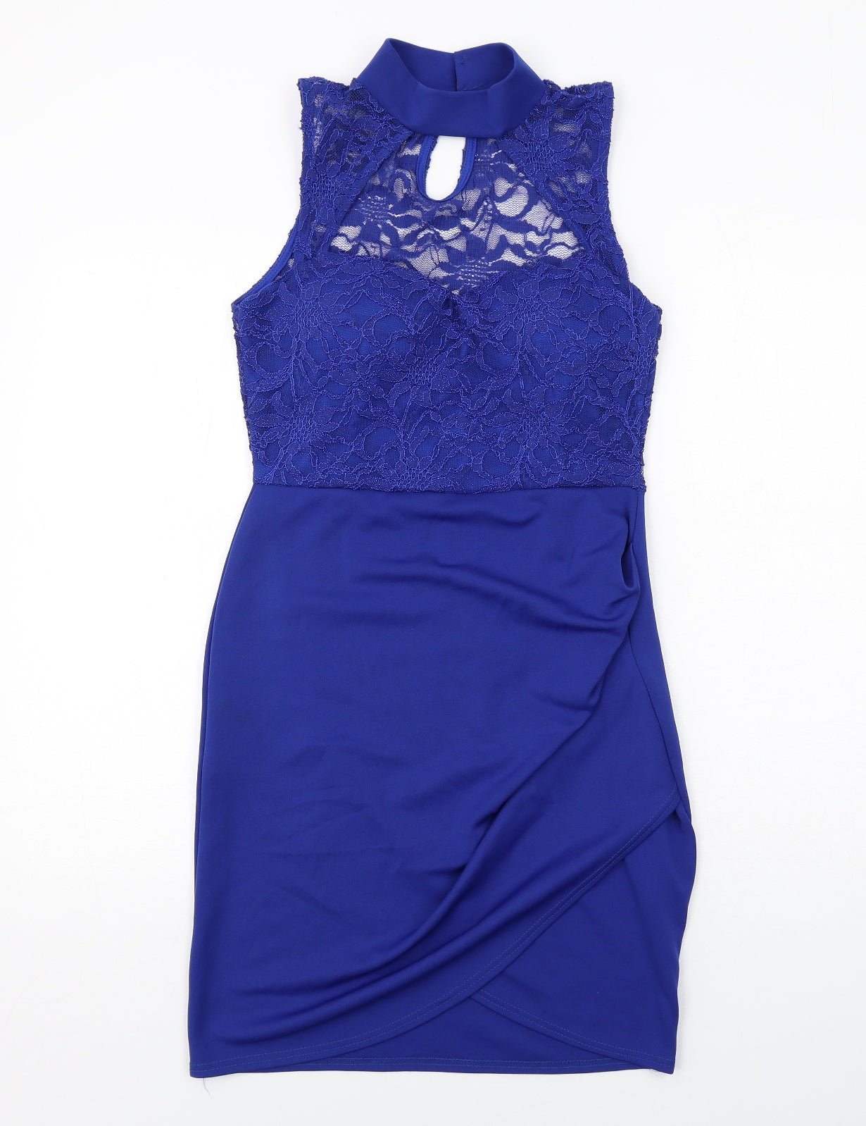 Quiz Womens Blue Polyester Pencil Dress Size 14 Mock Neck Button - Lace Top