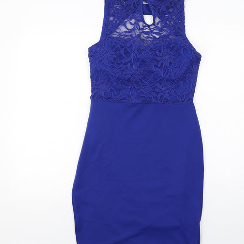 Quiz Womens Blue Polyester Pencil Dress Size 14 Mock Neck Button - Lace Top