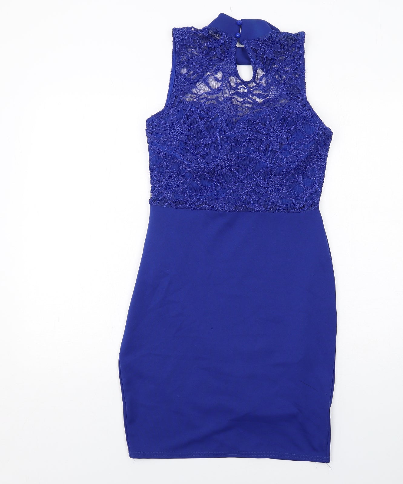 Quiz Womens Blue Polyester Pencil Dress Size 14 Mock Neck Button - Lace Top