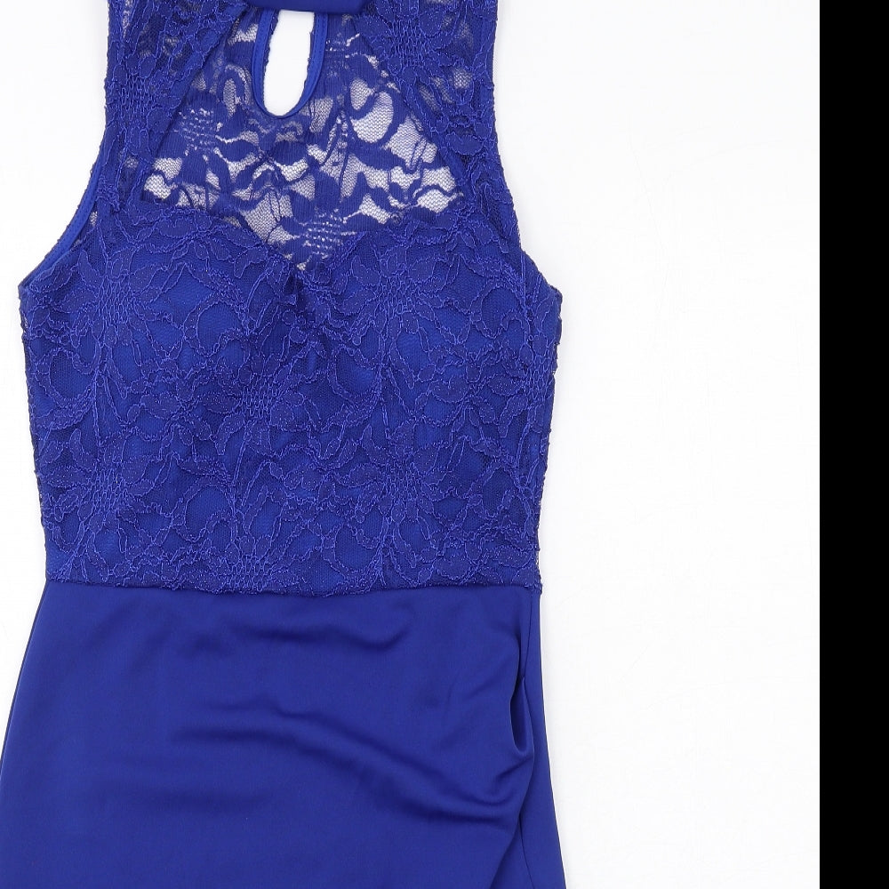 Quiz Womens Blue Polyester Pencil Dress Size 14 Mock Neck Button - Lace Top