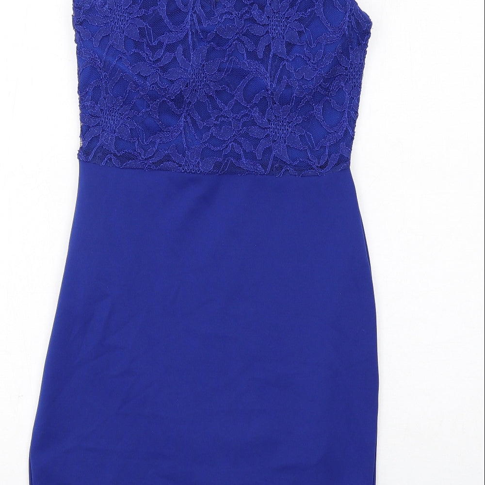 Quiz Womens Blue Polyester Pencil Dress Size 14 Mock Neck Button - Lace Top