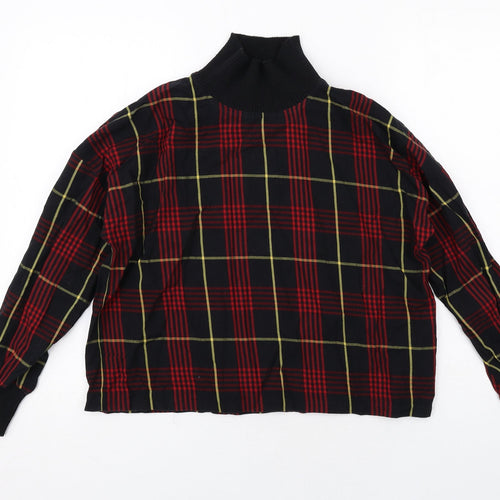 Zara Womens Black Geometric Cotton Basic Blouse Size S Mock Neck