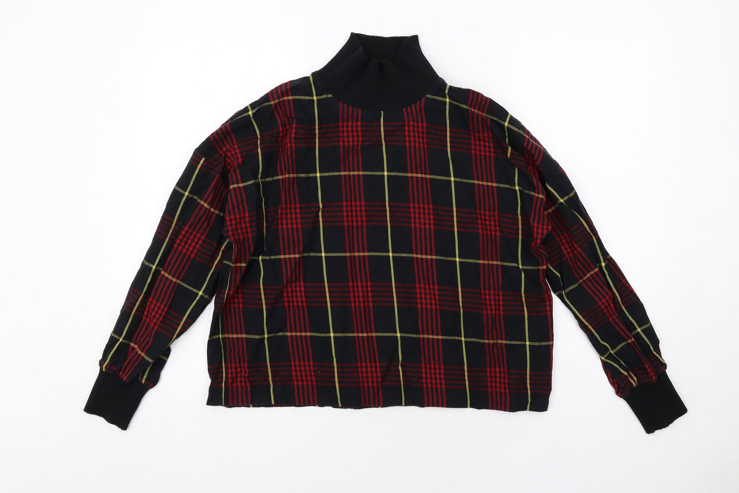 Zara Womens Black Geometric Cotton Basic Blouse Size S Mock Neck