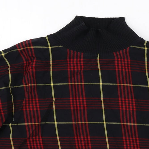 Zara Womens Black Geometric Cotton Basic Blouse Size S Mock Neck