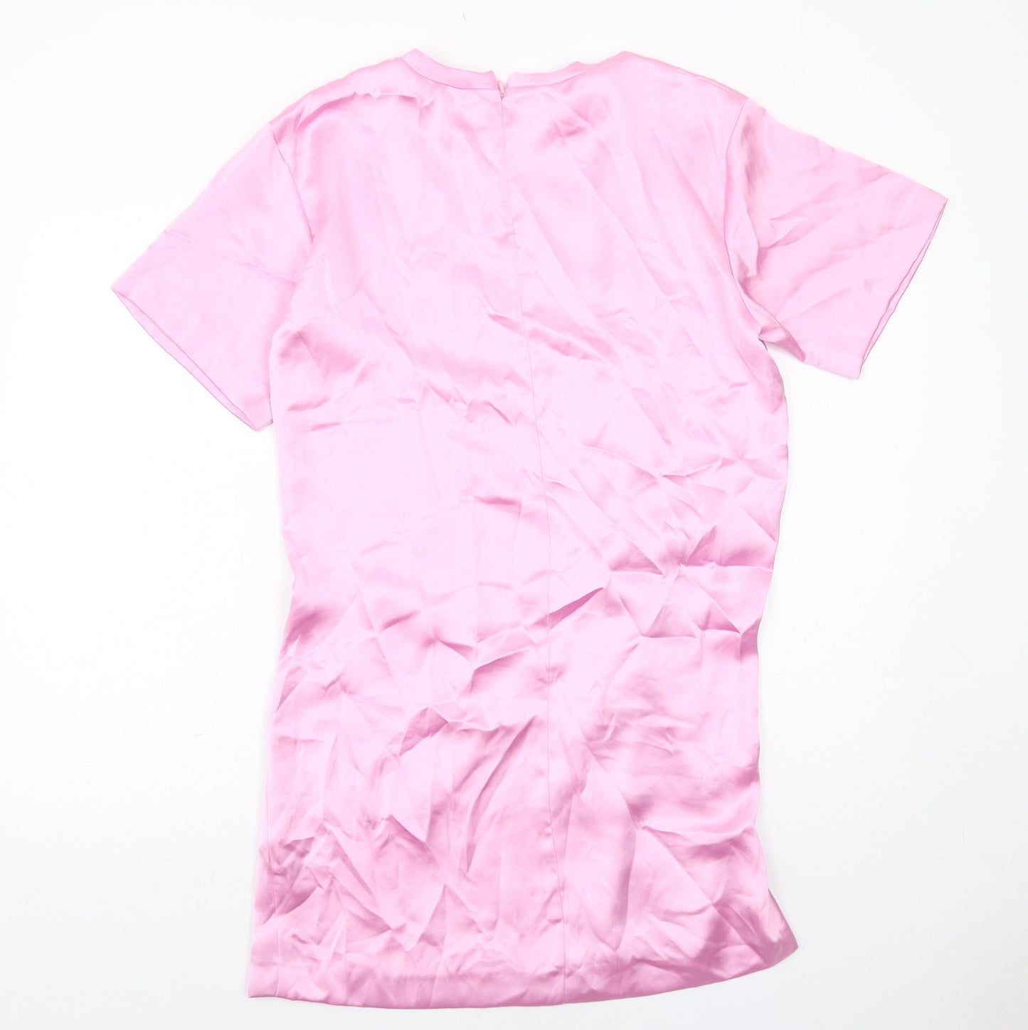 Zara Womens Pink Polyester Sheath Size L Round Neck Zip - Front Detail