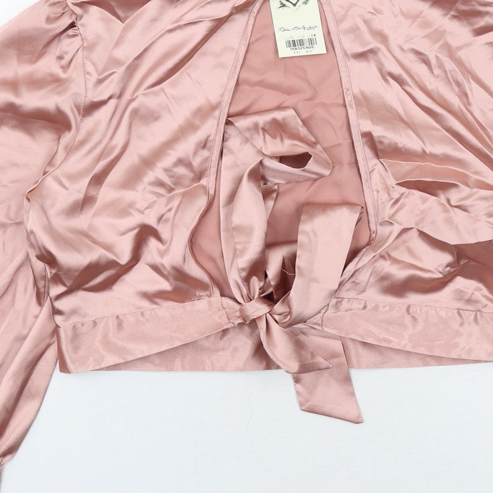Miss Selfridge Womens Pink Polyester Cropped Tank Size 14 Mock Neck - Open Back