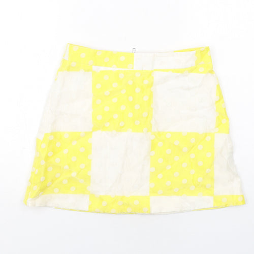 Topshop Womens Yellow Check Cotton A-Line Skirt Size 10 Zip - Polka Dot Pattern